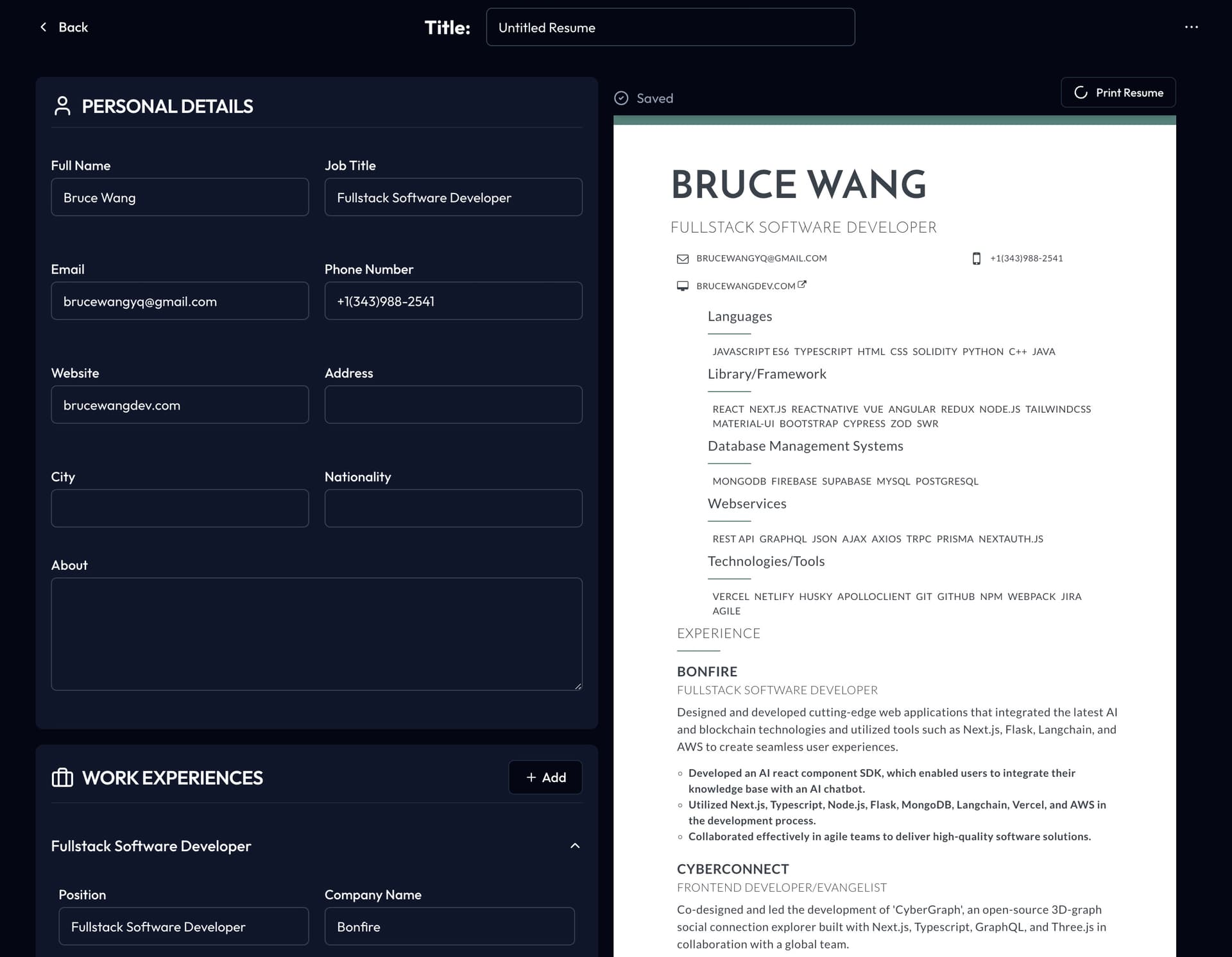 Intuitive and Modern Resume Editor